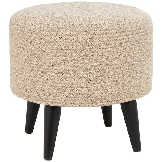 17&#x22; Chevron Textured Fabric Stool with Black Wooden Legs
